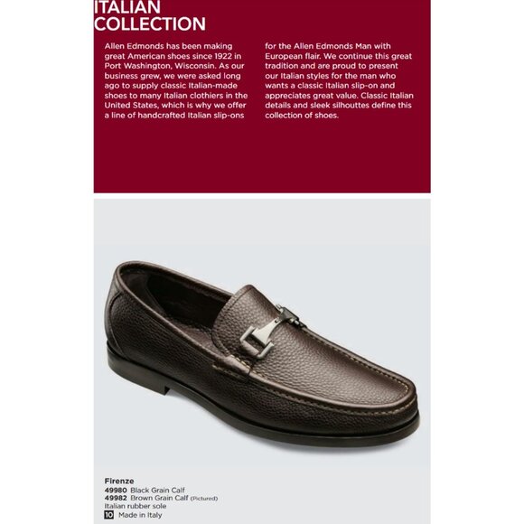 Allen Edmonds Italy Firenze Dress Shoes Men 9 Brown Pebble Grain Calf Bit Loafer - Picture 12 of 13